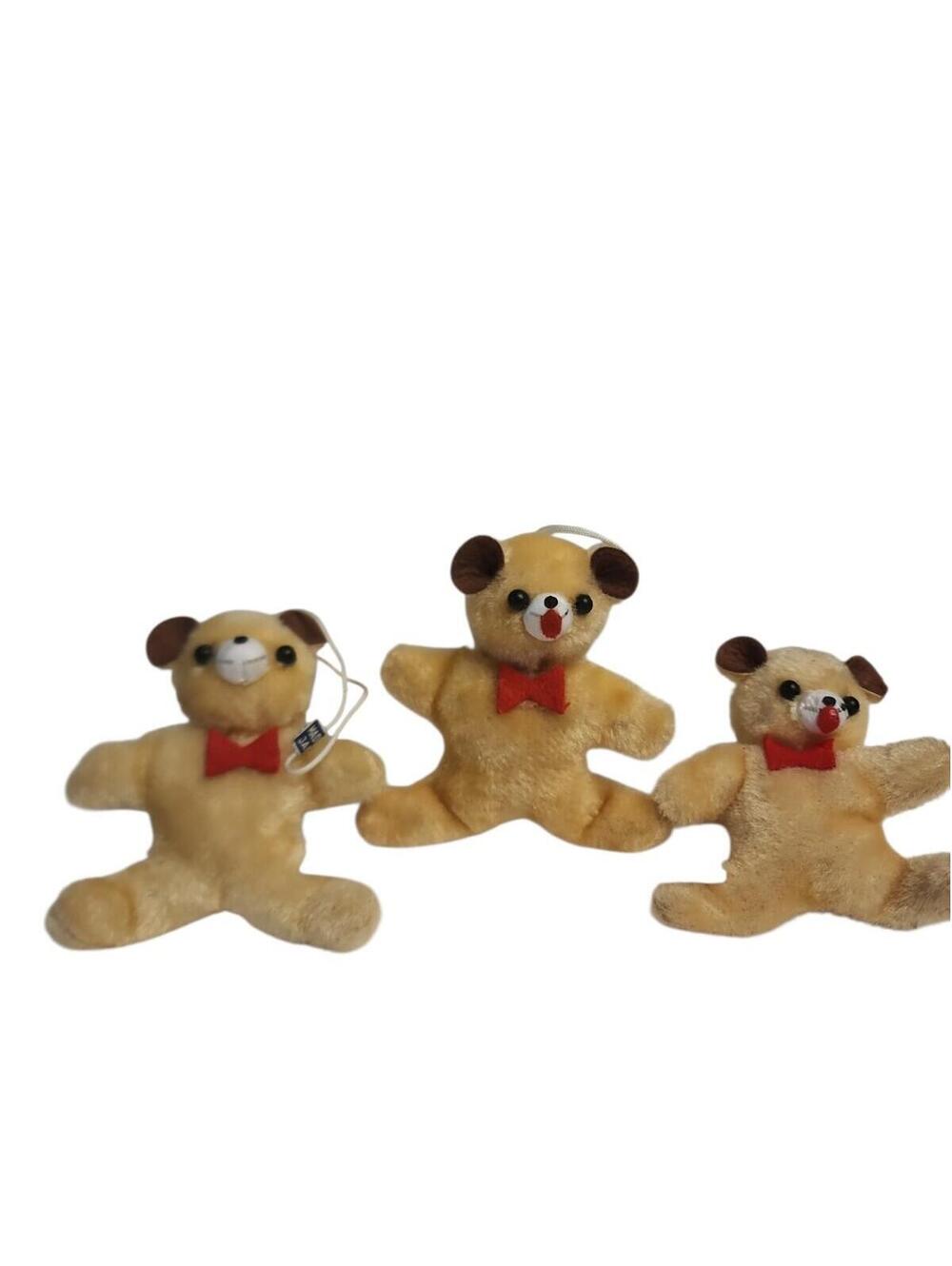 3  Vintage Flocked Bear Christmas Ornament Retro Made In Japan